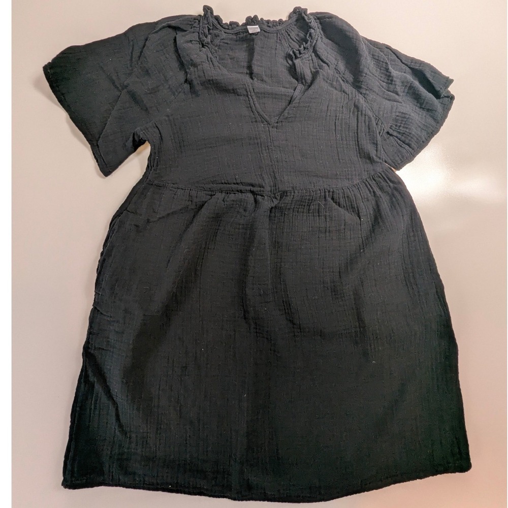 Old Navy Womens Black Cotton Gauze Ruffle Neck Flutter Sleeve Mini Dress Medium
